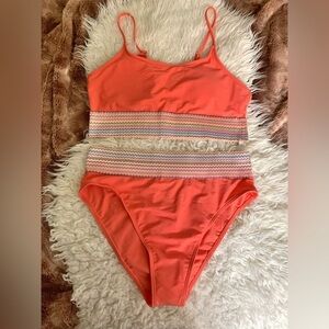 NWT SHEIN Peach Orange High Waist Bikini Bathing Suit L